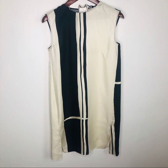 NWT Theory Minimal Sheath‎ Modern Striped Dress Silk S Small Geometrical B & W - Picture 3 of 7